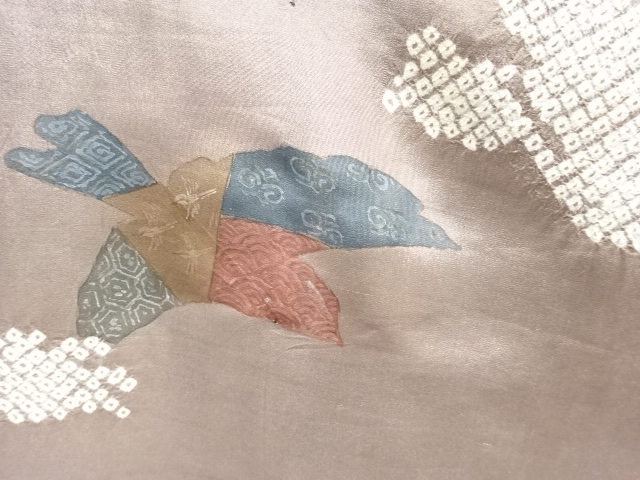 JAPANESE KIMONO / ANTIQUE MENS JUBAN / SILK / SHIBORI / EGASUMI & BIRDS